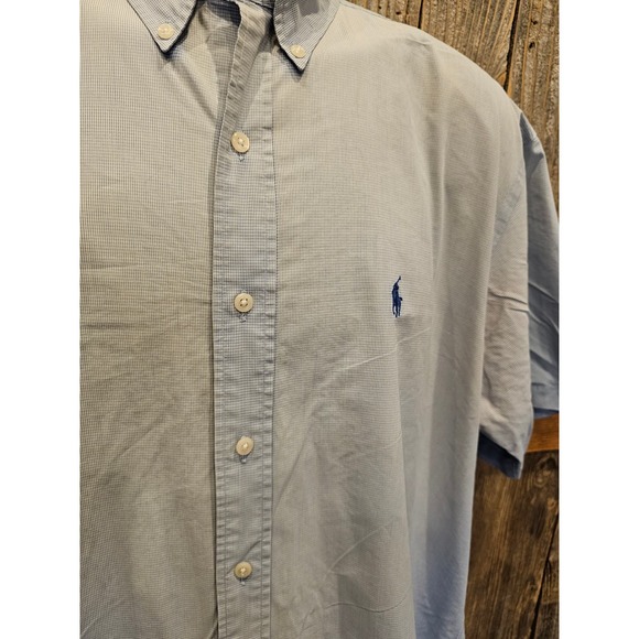 ralph lauren Blake nylon blend short sleeve light blue button up Large L *FLAW*- - Picture 3 of 8